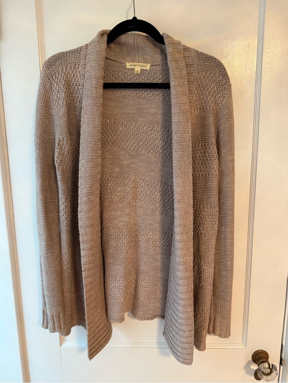 Honey Punch Taupe Open-Front Cardigan Sweater